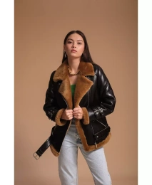 Женская кожаная куртка из овчины Furniq UK, коричневая