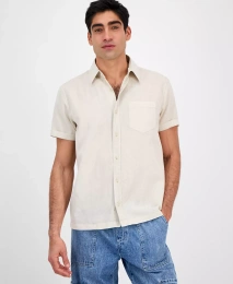 Мужская рубашка Sun + Stone Blake Linen Chambray с коротким рукавом и застежкой на пуговицы спереди, созданная для Macy's