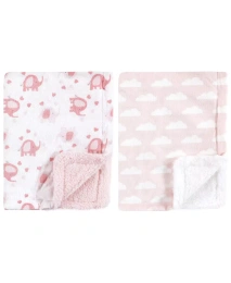 Плюшевое одеяло для девочек Luvable Friends Infant Girl с искусственной овчиной сзади, базовый слон для девочек, один размер, 2 части