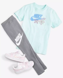 Футболка Nike Girls Cotton, леггинсы Essentials Mid Rise и кроссовки Nike Big Girls Court Borough Low Recraft Casual от Finish Line