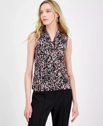 Женский топ без рукавов с плиссировкой и принтом от Anne Klein