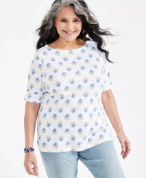 Style & Co Plus Size Топ с короткими рукавами и манжетами с принтом