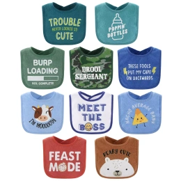 The Peanutshell Oh Boy! Terry Baby Bib, набор из 10 штук, кормление, прорезывание зубов, слюнотечение