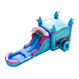 Jumporange I'MPERFECTLY Коммерческий батут с двумя дорожками и отсоединяемым бассейном для детей и взрослых (с нагнетателем воздуха), вход через туннель, баскетбольное кольцо, возможность использования в сухом и мокром виде, всплывающие препятствия