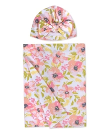 Мягкое пеленальное одеяло с цветочным принтом для девочек, набор из 2 предметов