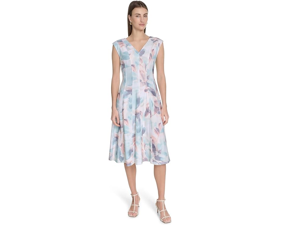 Цветочное платье Calvin Klein Printed Seamed с силуэтом трапеция