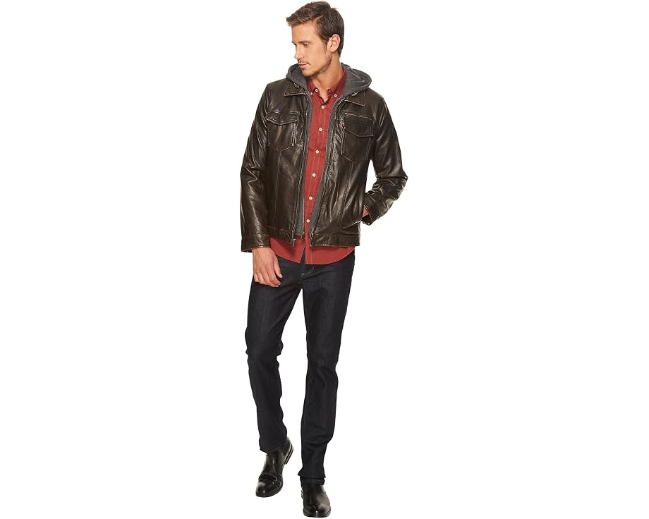 Куртка кожаная Levi's с капюшоном и искусственным мехом