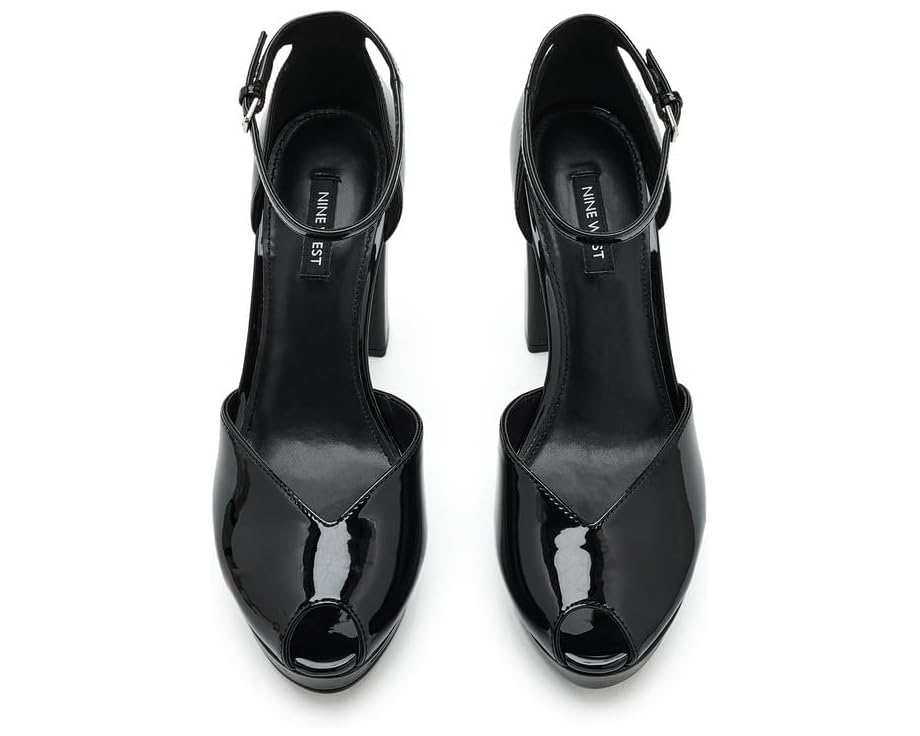 Лодочки Nine West Keela с блочным каблуком глянцевые лакированные черные
