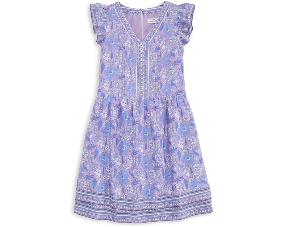 Платье Vineyard Vines Kids Flutter Pintuck с V-образным вырезом и короткими рукавами-фонариками