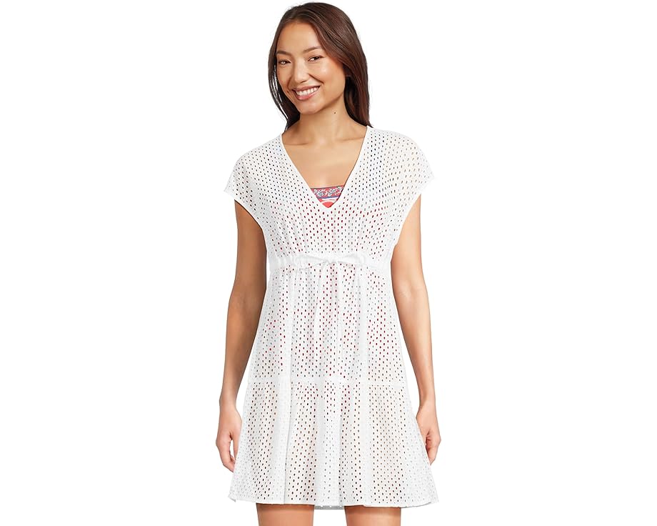 Короткое платье Tommy Bahama Eyelet Cove с V-образным вырезом и кулиской