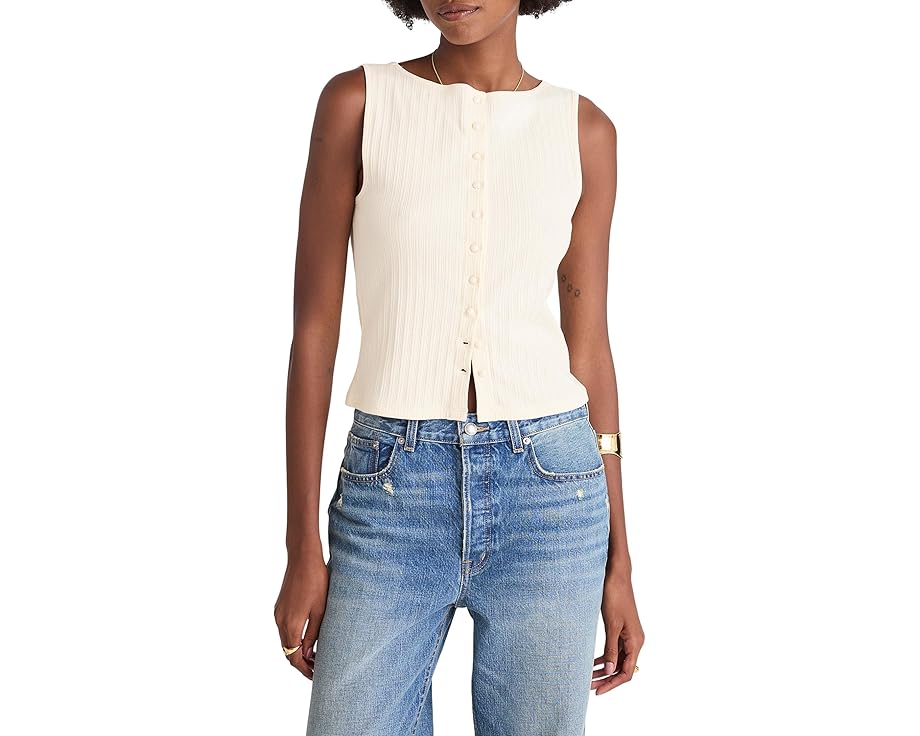 Топ Madewell Ribbed Crewneck Shell Top с рельефной вязкой и застежкой на пуговицы