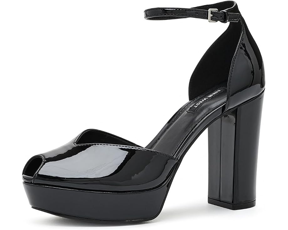 Лодочки Nine West Keela с блочным каблуком глянцевые лакированные черные
