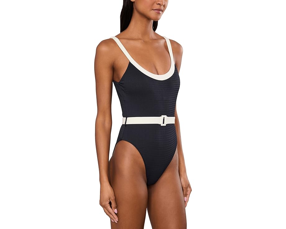 Цельный купальник Seafolly Bandwave Belted Retro Tank с ремнем