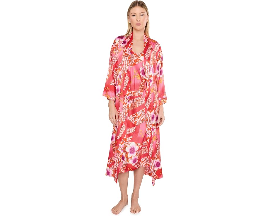 Платье Natori Magnolia Printed Satin Gown из атласа с принтом магнолии
