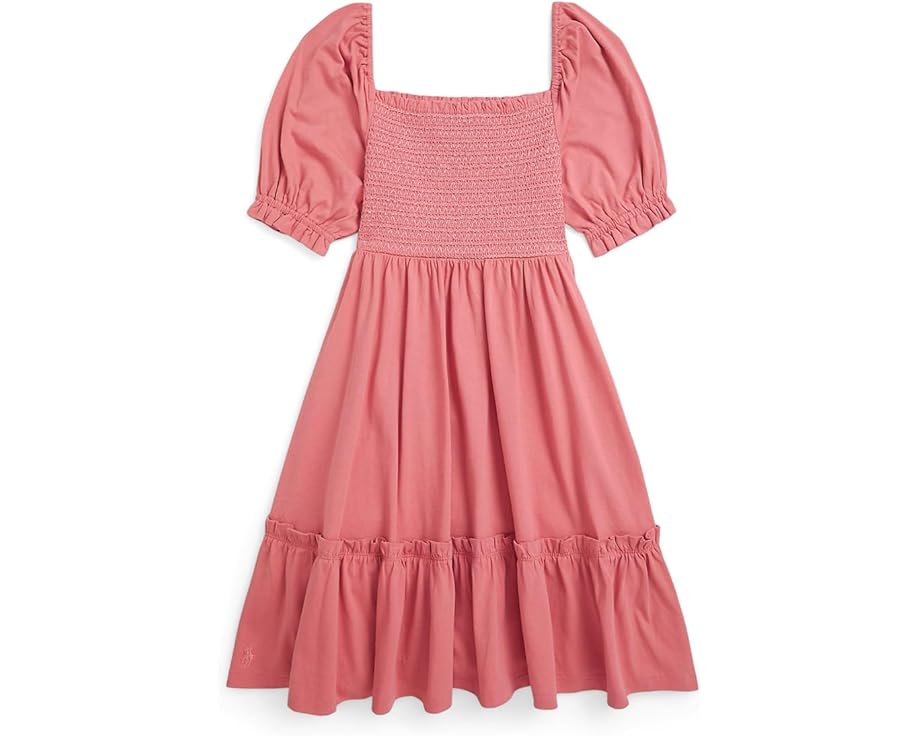 Платье Polo Ralph Lauren Kids из хлопкового джерси с присборенным лифом и рюшами