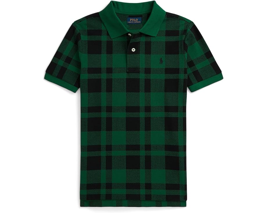 Детская поло из хлопкового сетчатого полотна Polo Ralph Lauren Kids в клетку с вышитой лошадкой