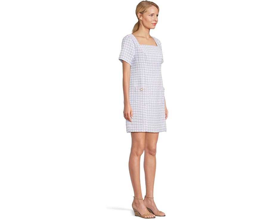 Платье Gwynne Boucle Shift от Lilly Pulitzer с квадратным вырезом и клетчатым принтом