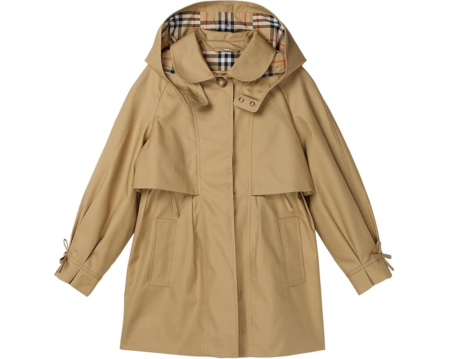 Детское тренч Zoe от Burberry Kids с капюшоном и клетчатой подкладкой