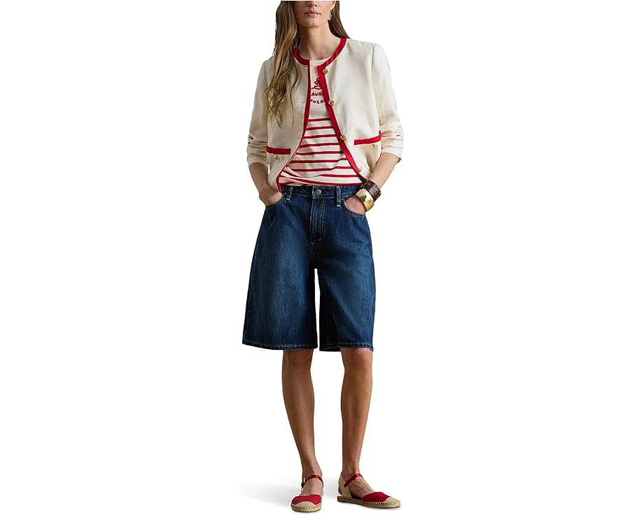 Блейзер Lauren Ralph Lauren Petite двухцветный из льняного твила с прямым кроем