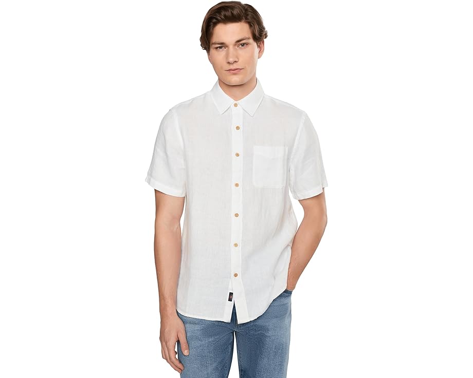 Рубашка Faherty Short Sleeve Palma Linen Shirt из 100% льна с накладным карманом