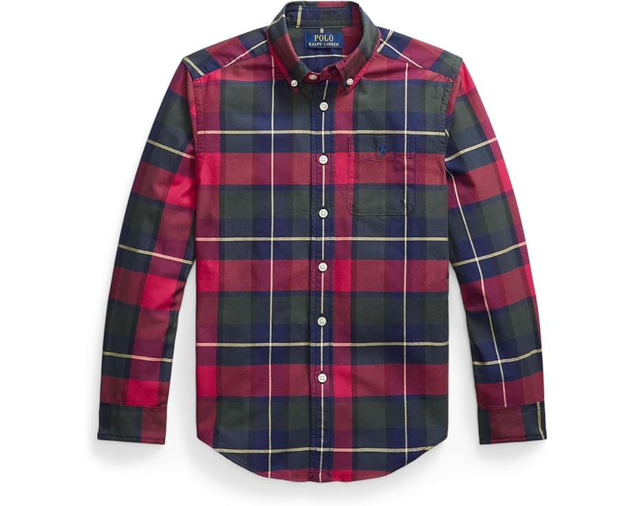 Рубашка Polo Ralph Lauren Kids из хлопкового оксфорда в клетку для детей старшего возраста
