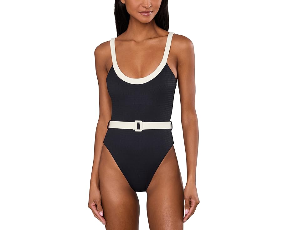 Цельный купальник Seafolly Bandwave Belted Retro Tank с ремнем