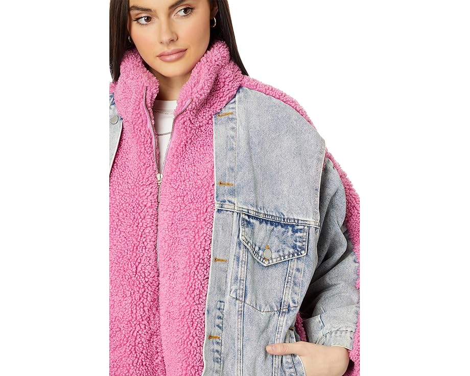Джинсовая куртка Blank NYC Pink Sherpa с отделкой из искусственного меха