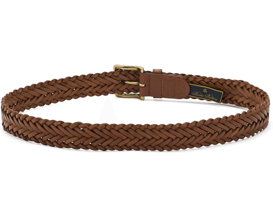 Плетеный кожаный ремень Brooks Brothers с латунной пряжкой