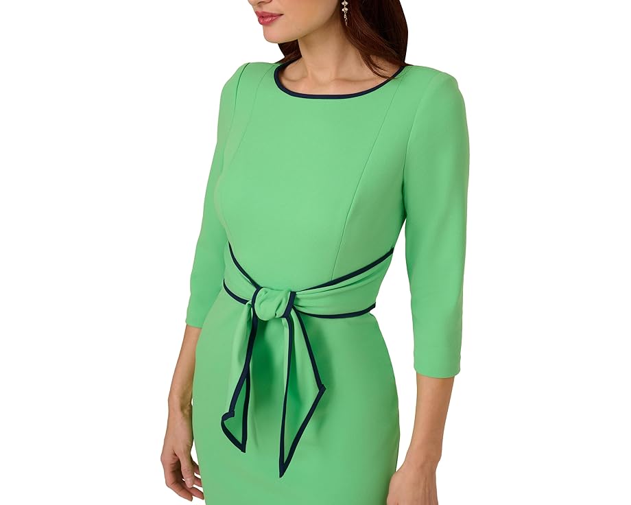 Платье миди Tipped Crepe Tie с поясом и длинным рукавом Adrianna Papell