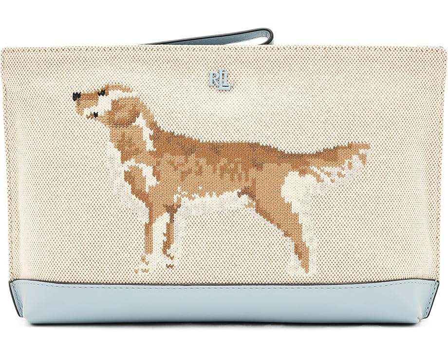 Большая сумка-косметичка Lauren Ralph Lauren из холста с вышивкой собачки