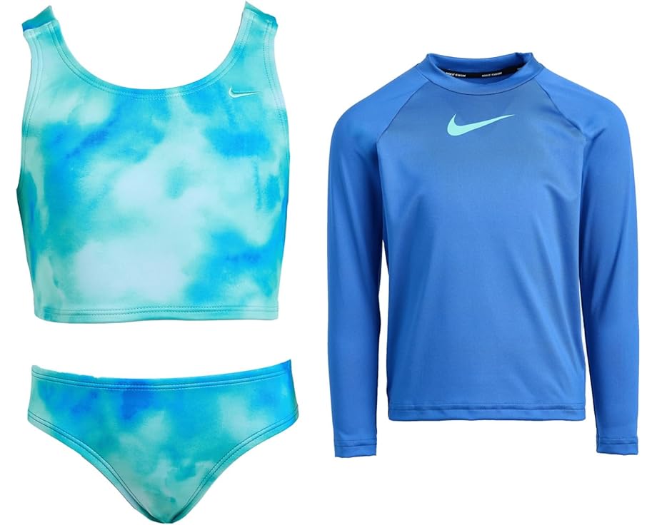 Комплект Nike Kids Aquatic Awe с длинным рукавом Hydroguard и мидкини в технике тай-дай