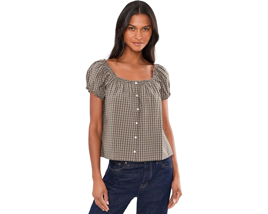 Madewell The Chateau Top блуза в клетку с короткими рукавами