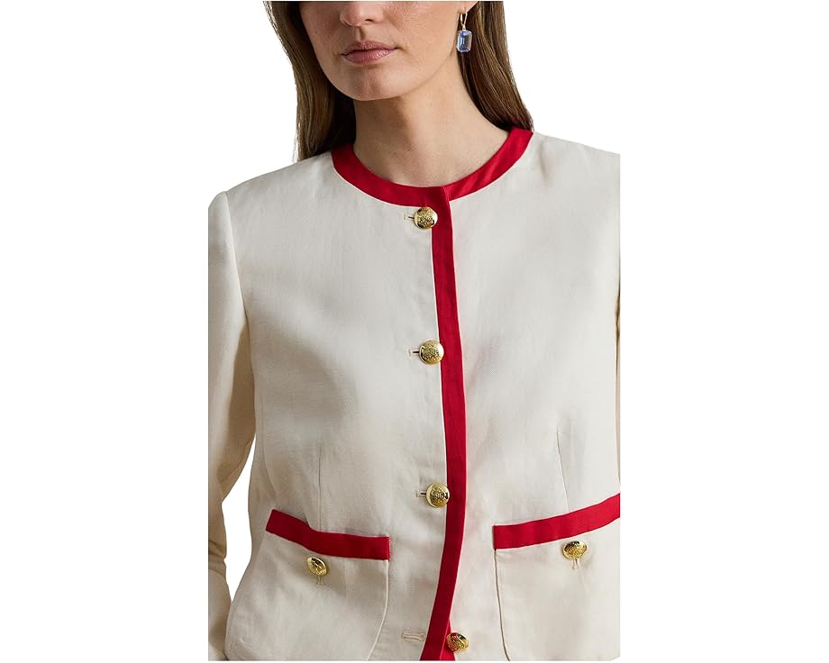 Блейзер Lauren Ralph Lauren Petite двухцветный из льняного твила с прямым кроем