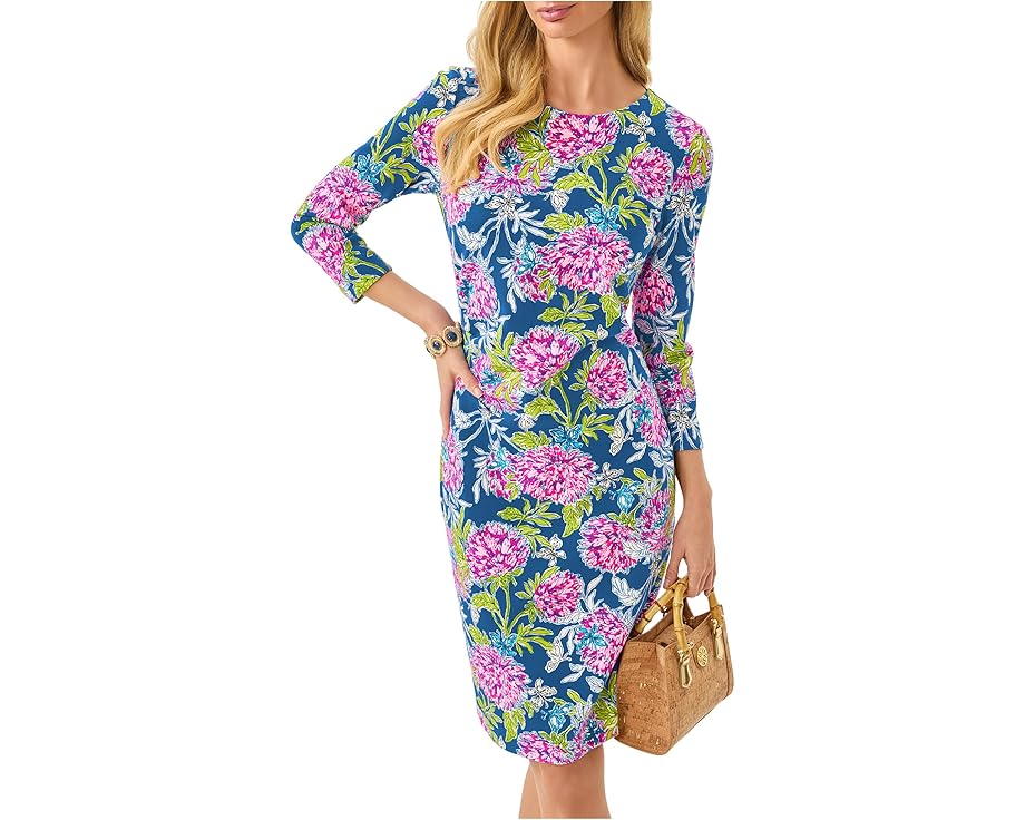 Приталенное платье Lilly Pulitzer Kyrie с цветочным принтом и рукавами три четверти