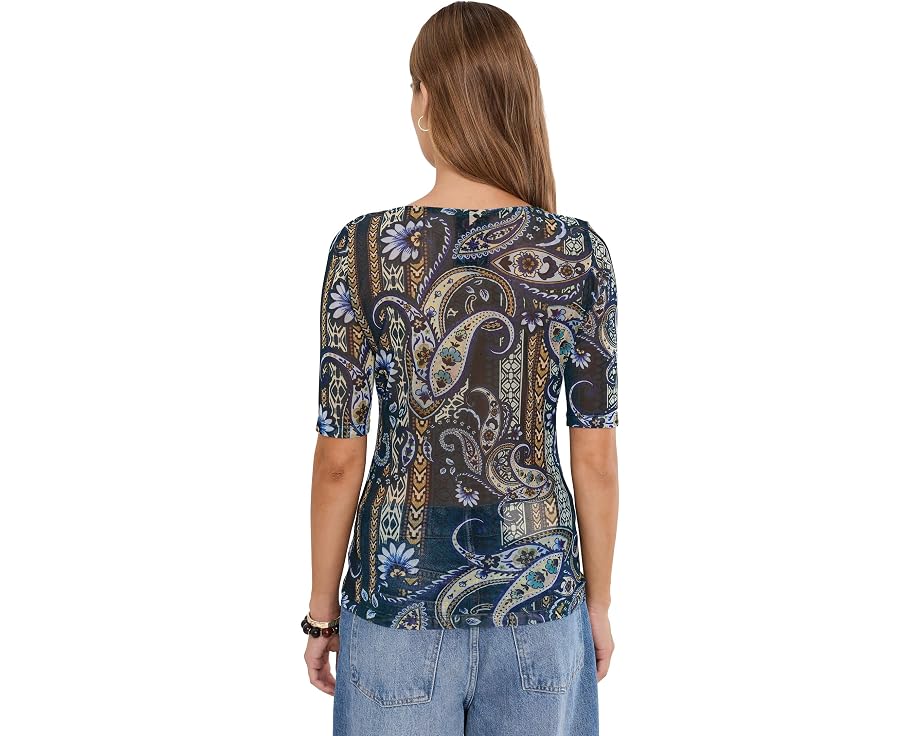 Elbow Sleeve Scoop Neck Mesh Tee