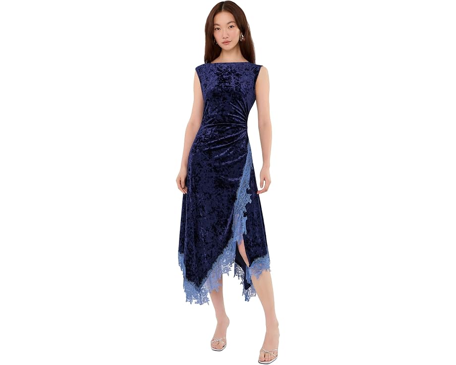 Платье миди Adrianna Papell Velvet and Lace с кружевом