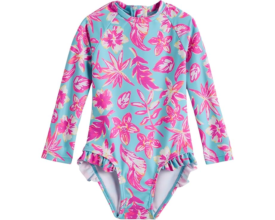 Цельный купальник с рукавами и оборкой на ноге Tropical Glow из переработанного материала
