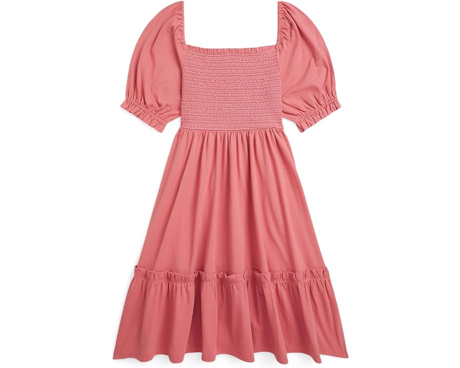 Платье Polo Ralph Lauren Kids из хлопкового джерси с присборенным лифом и рюшами