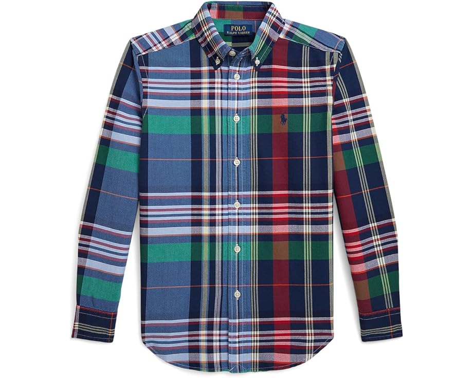 Рубашка Polo Ralph Lauren Kids из хлопкового оксфорда в клетку для детей старшего возраста