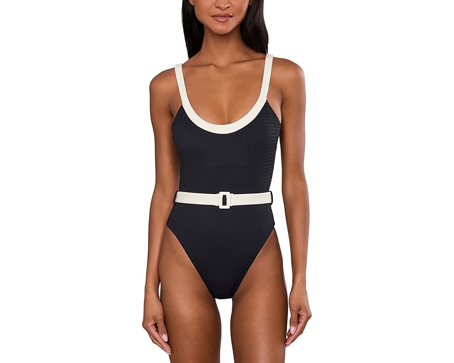 Цельный купальник Seafolly Bandwave Belted Retro Tank с ремнем