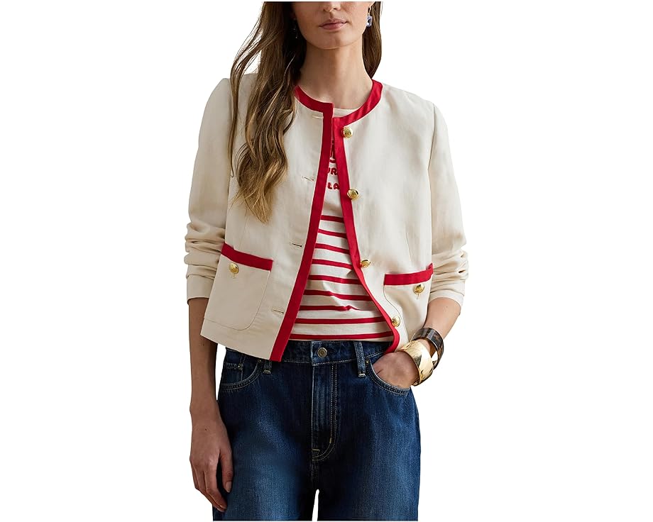 Блейзер Lauren Ralph Lauren Petite двухцветный из льняного твила с прямым кроем