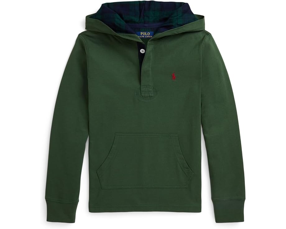 Регби футболка Polo Ralph Lauren Kids с капюшоном и клетчатой отделкой для детей постарше