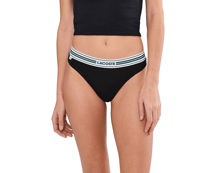 Стринги Lacoste из эластичного хлопка с нашивкой крокодила и поясом в рубчик