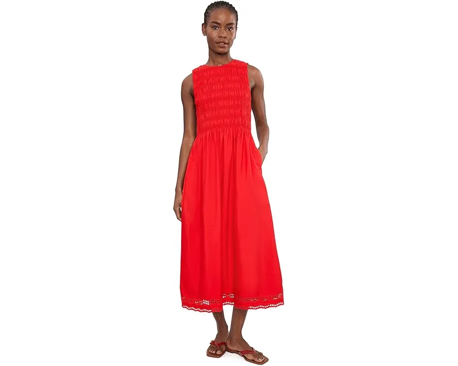 Платье с вышивкой Madewell Melody Smocked Midi из поплина