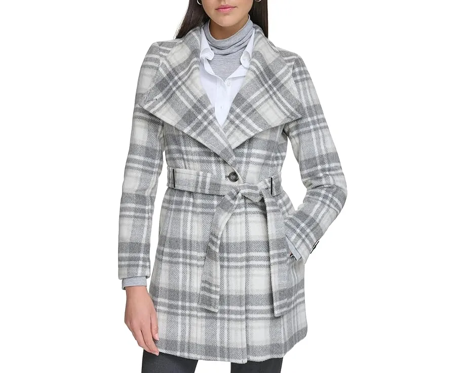 Шерстяное пальто Calvin Klein с поясом и воротником шалью