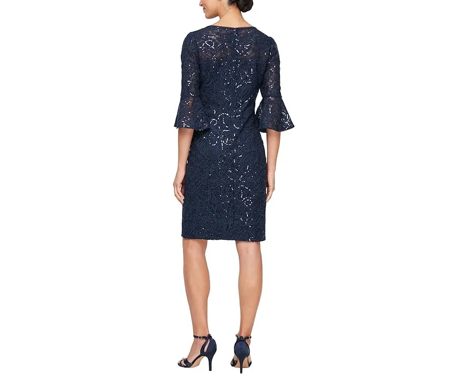 Короткое платье Alex Evenings с кружевом кордэ и рукавами-колокол