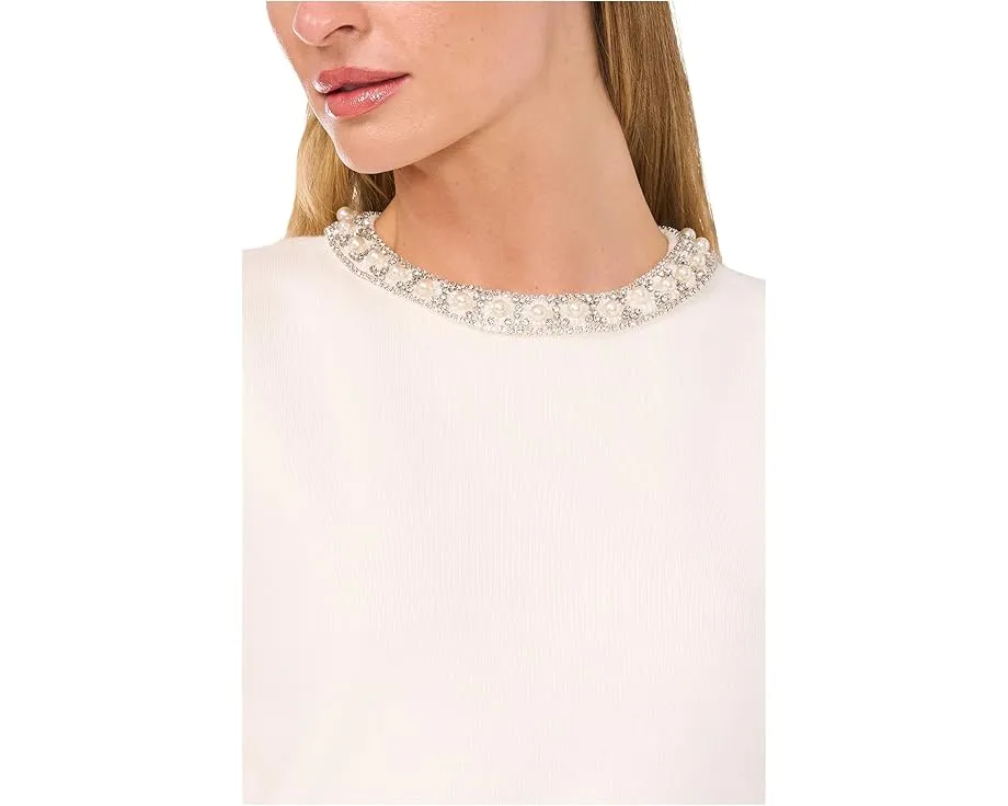 Безрукавка CeCe с отделкой из жемчуга и стразов