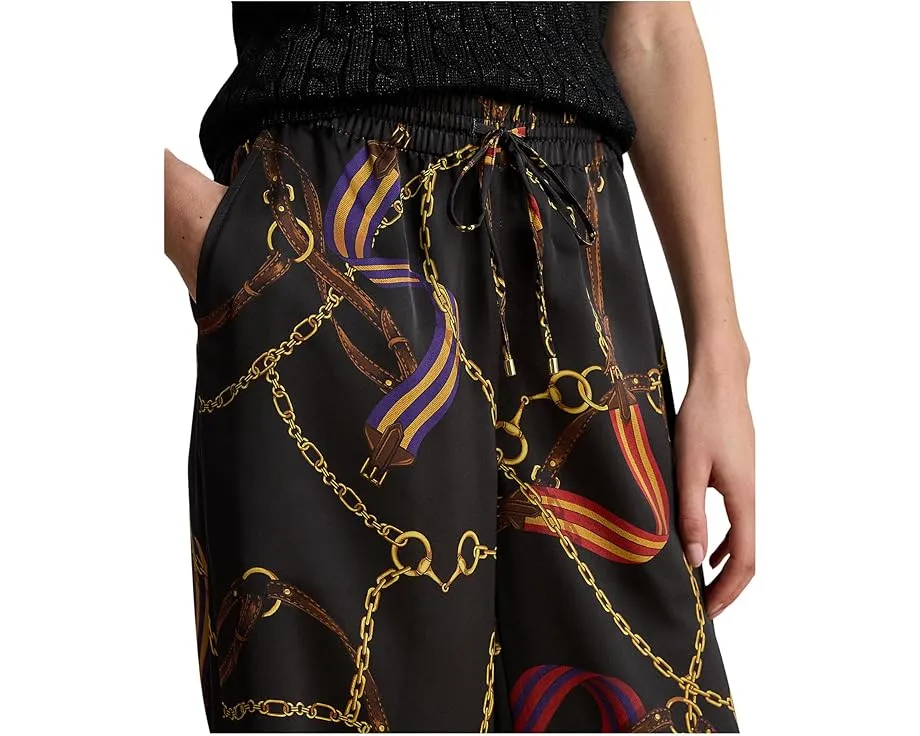 Широкие брюки с поясом на шнурке и принтом под ремень из шифона Lauren Ralph Lauren