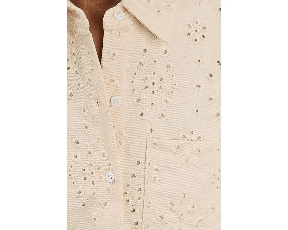 Collared Eyelet Embroidery Bubble Sleeve Top