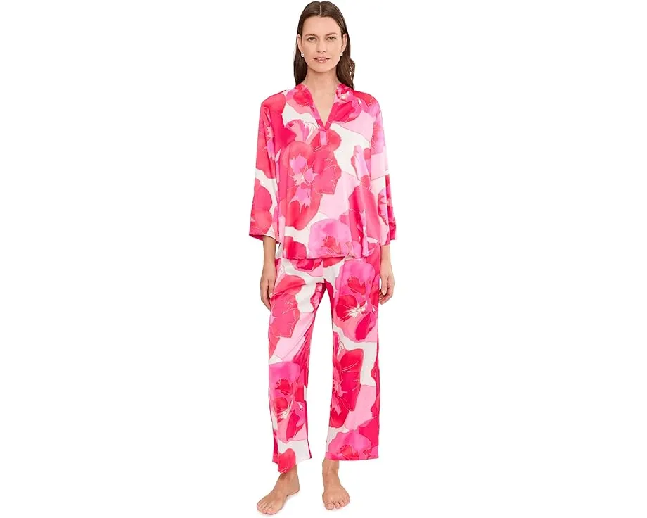 Floria Printed Satin Mandarin Pajama Set